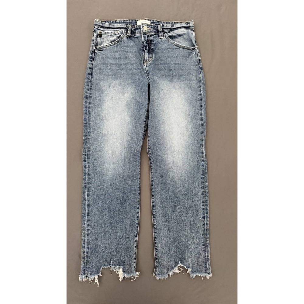 KanCan Jeans Womens 9/28 High Rise Wide Leg‎ Cropped Raw Hem Medium Wash